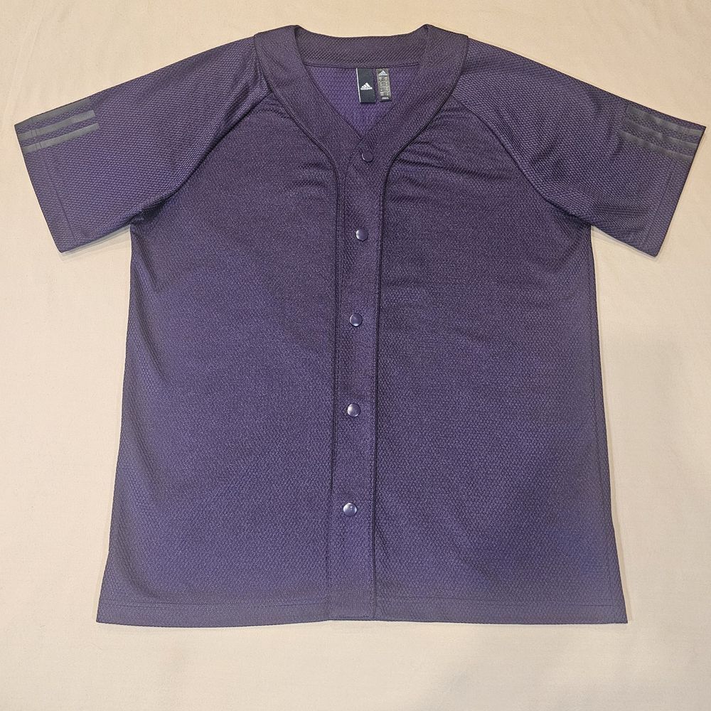 Adidas Sport Three Stripe Mesh Jersey Mens Purple Baseball Style Snap Button Med
